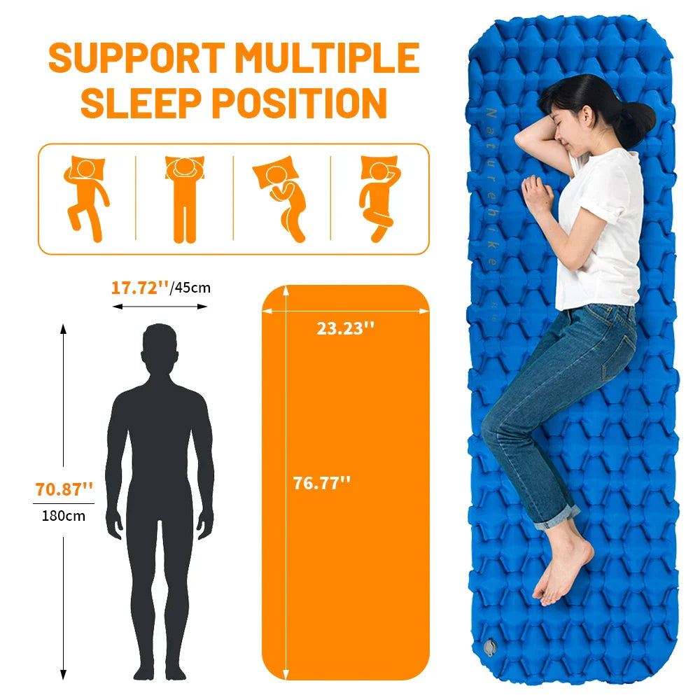 Inflatable Camping Mattress with Air Bag Blue Camping & Hiking - Tophatter Daily Deals