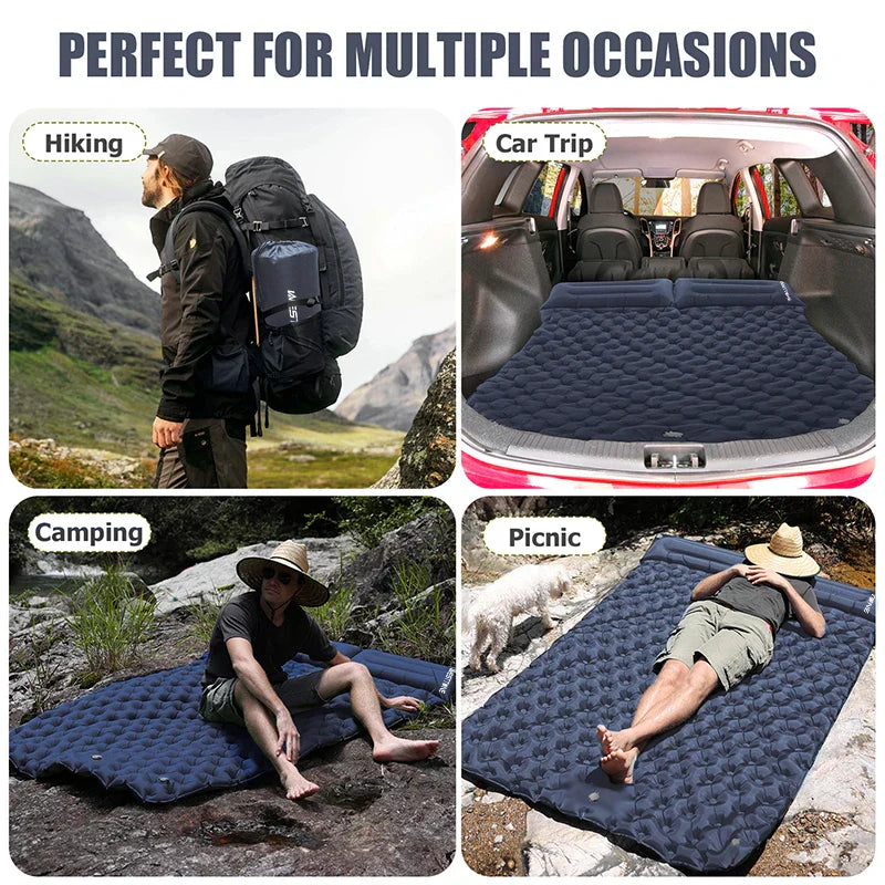 Inflatable Sleeping Pad Air Mattress with Built-in Pillow Pump Navy Blue Camping & Hiking - Tophatter Daily Deals