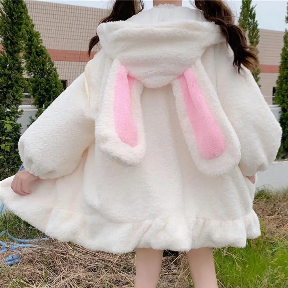 Hoodie Winter Bunny Ears White Black Pink Sweatshirt Long Sleeve Zip Up Hoodies Animals - Tophatter Daily Deals