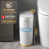 Automatic Sensor Trash Can Narrow Roman Stripe Bathroom Bin 9L gold battery - Tophatter Daily Deals