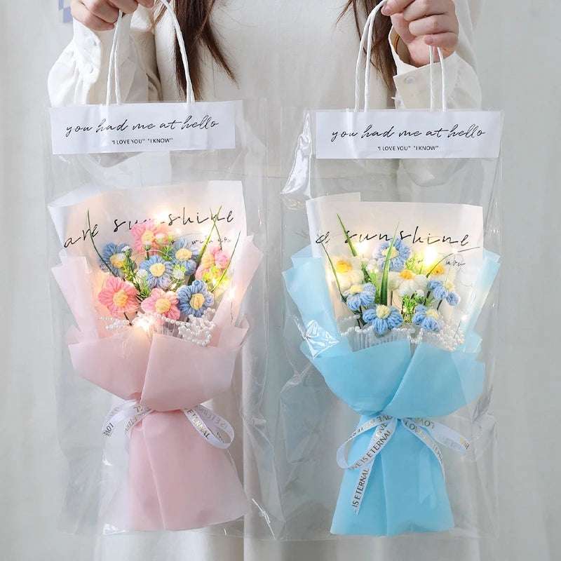 Flower Crochet Handmade Knitted Bouquet Flowers - Tophatter Daily Deals