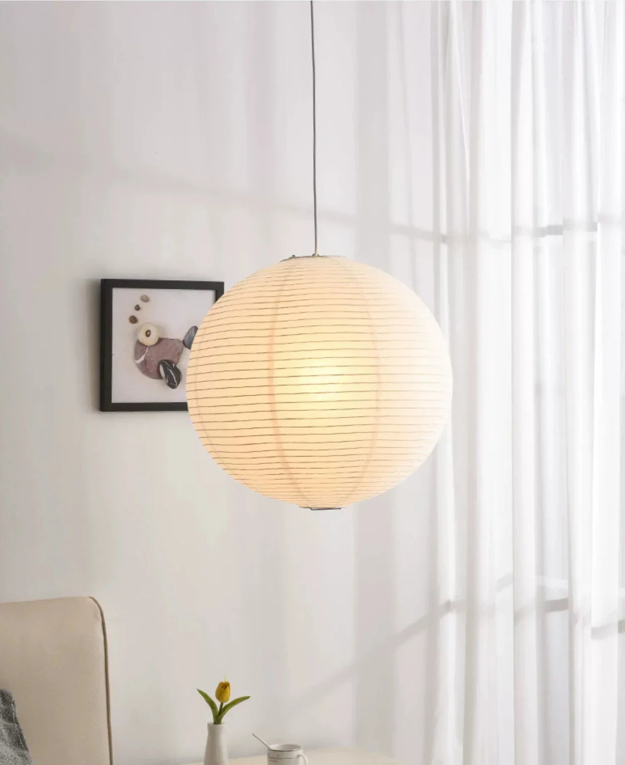 Japandi Wabi Sabi Round Pendant Light E27 LED Hanging Cozy Lamp - Tophatter Daily Deals