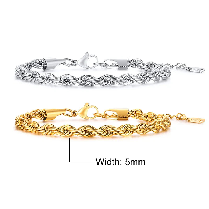 Stainless Steel Rope Chain Bracelet Twisted Singapore 979SG-20-5 - Tophatter Daily Deals