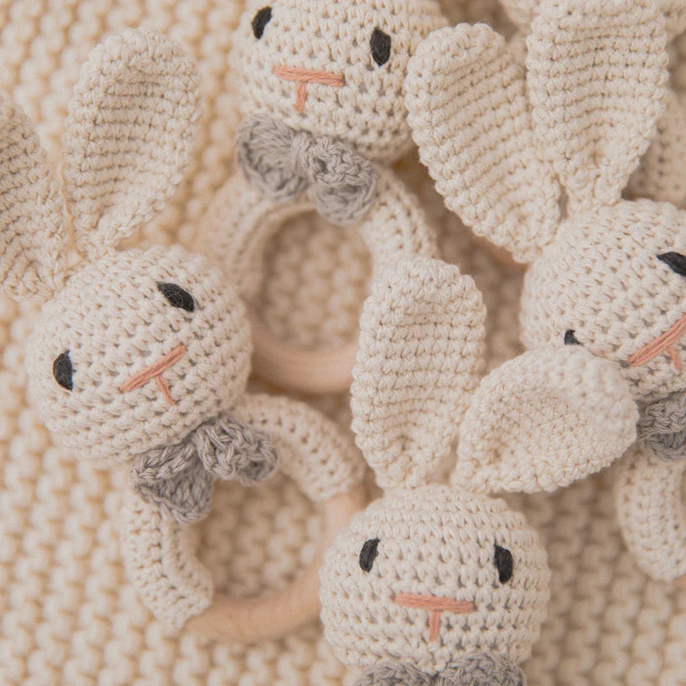 Baby Crochet Rattle Bunny Teether Newborn Sensory Toys - Tophatter Daily Deals