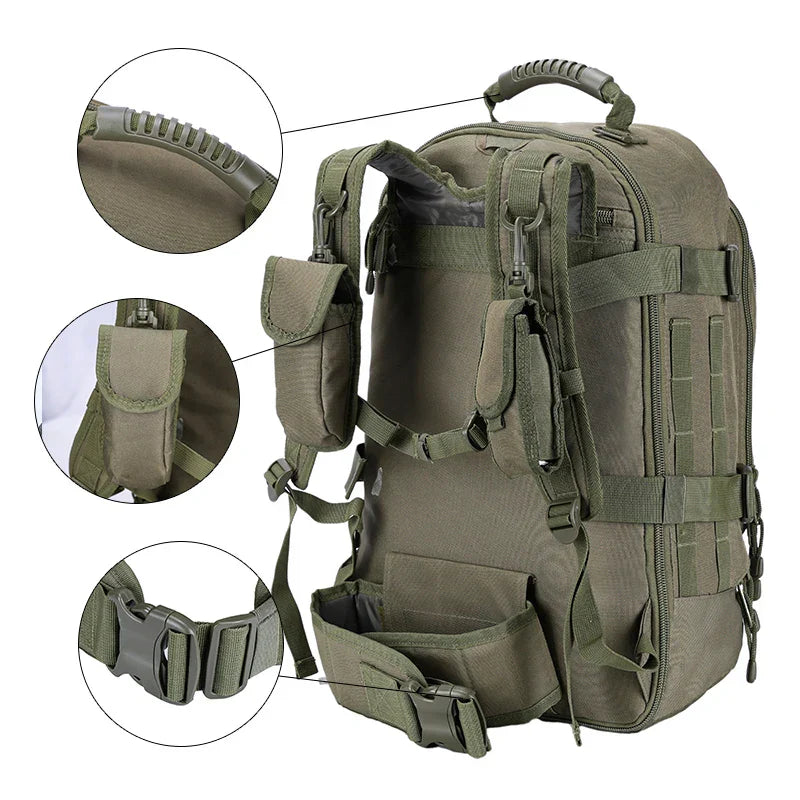 60L Expandable Tactical Backpack Molle Green Backpacks - Tophatter Daily Deals