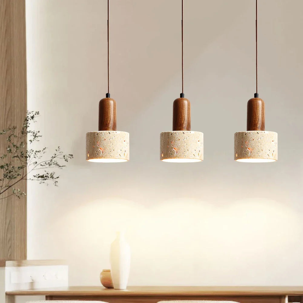 Japandi Japanese Pendant Light Wood And Travertine Bedside Lamp - Tophatter Daily Deals