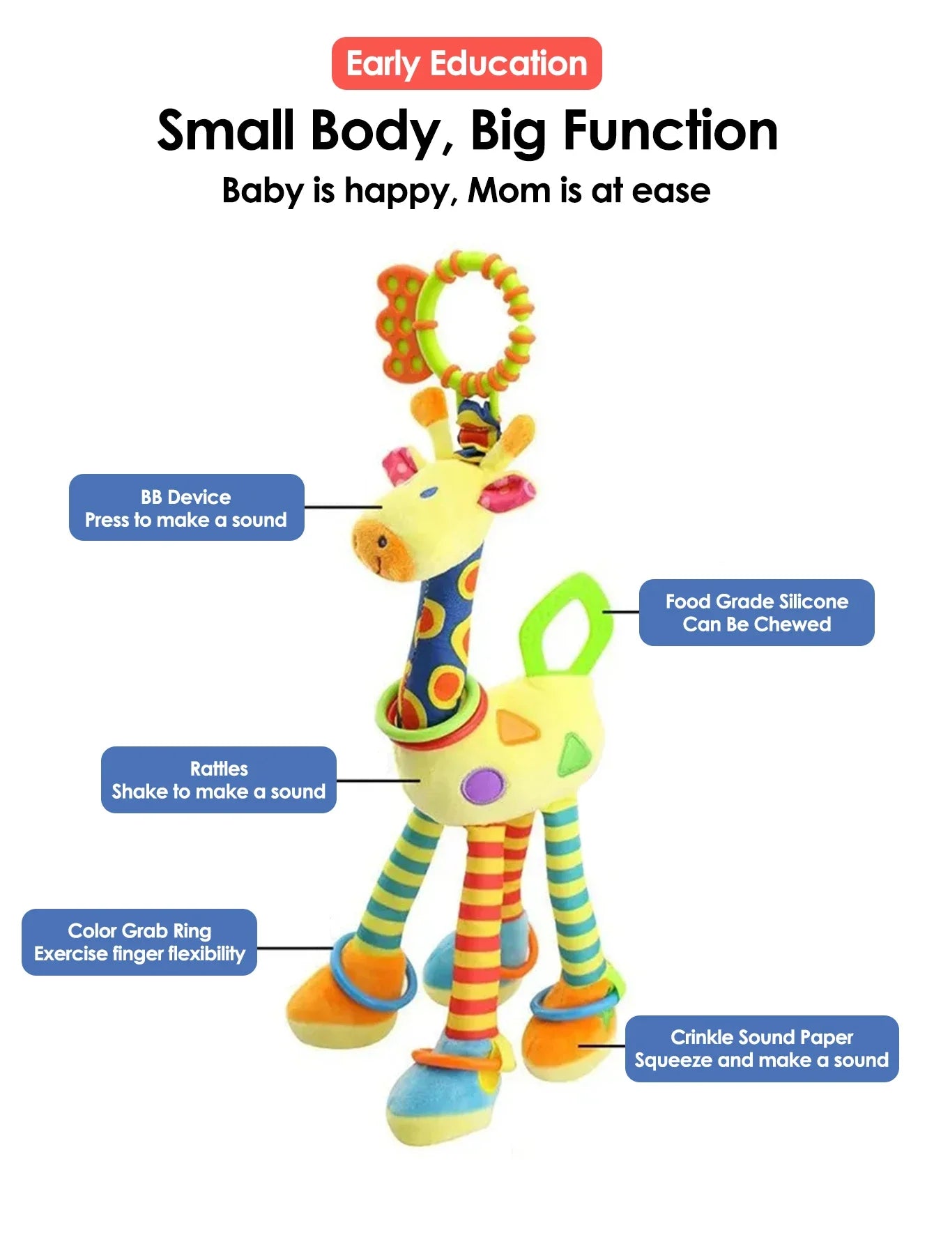 Soft Giraffe Baby Rattle Hanging Plush Newborn Sensory Toys - Tophatter Daily Deals