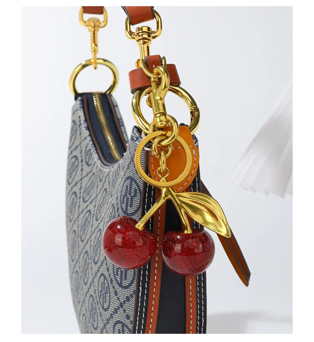 Red Cherry Keychain Bag Charm With Gold Leaf Lobster Clasp - Tophatter Daily Deals