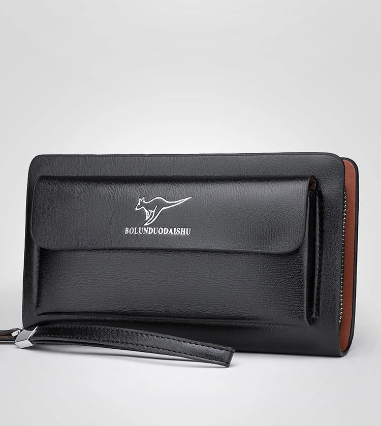 Men Leather Clutch Bag Double Zipper Business (Black) Apparel & Accessories > Handbags, Wallet's & Cases > Clutch Bags - Tophatter Daily Deals