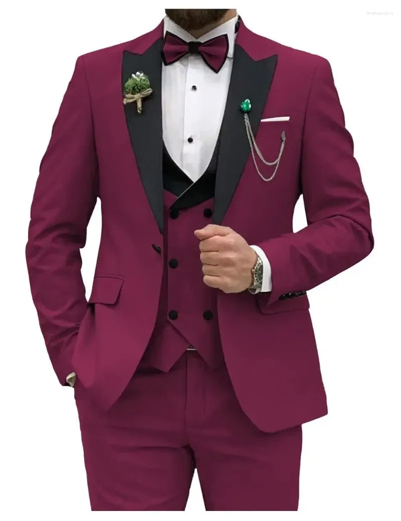 Men's Slim Fit 3-Piece Suit Formal Set (Maroon) Apparel & Accessories > Clothing > Suits > Tuxedos - Tophatter Daily Deals