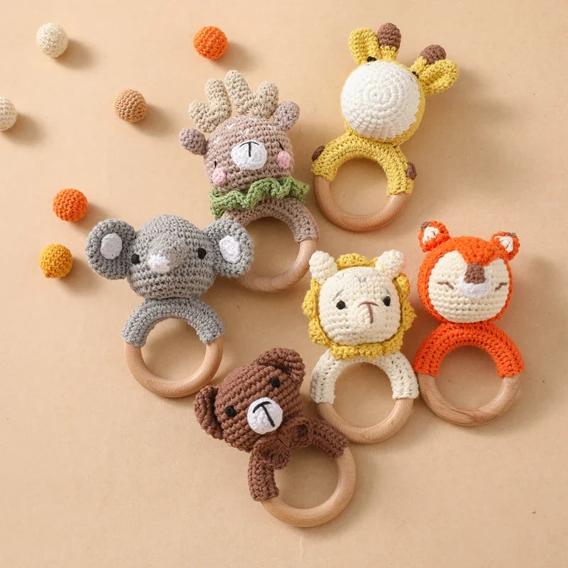 Crochet Bear Teether Rattle Ring Newborn Sensory Toys - Tophatter Daily Deals