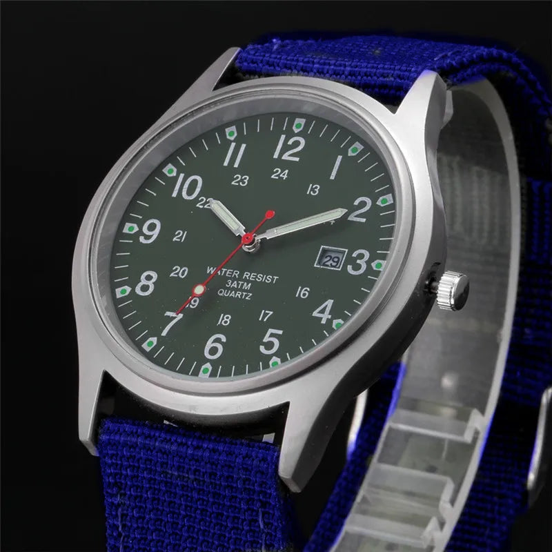 Quartz Field Watch Nylon Strap Military Style Date Luminous Blue green - Tophatter Daily Deals