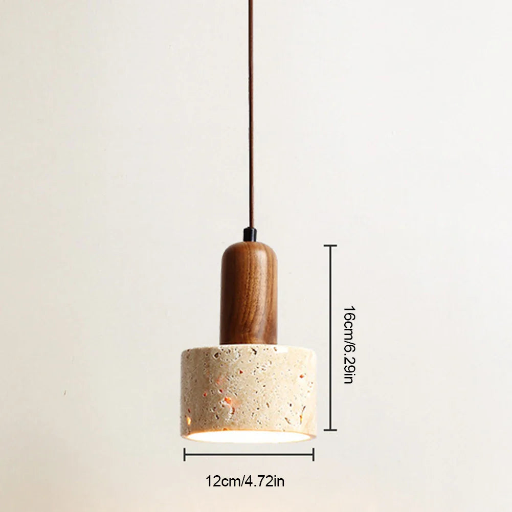 Japandi Japanese Pendant Light Wood And Travertine Bedside Lamp - Tophatter Daily Deals