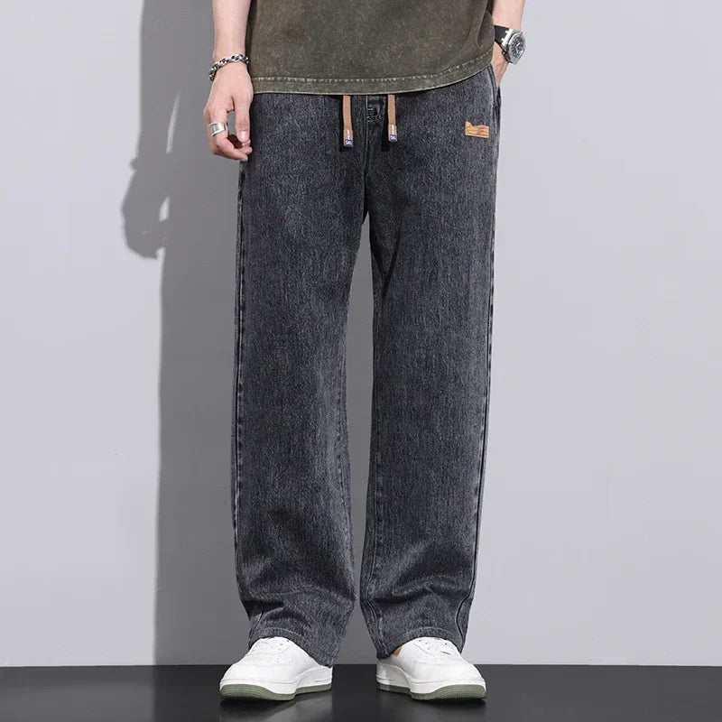 Stretchy Men Wide Leg Jeans - Drawstring Waist, Denim - Tophatter Daily Deals