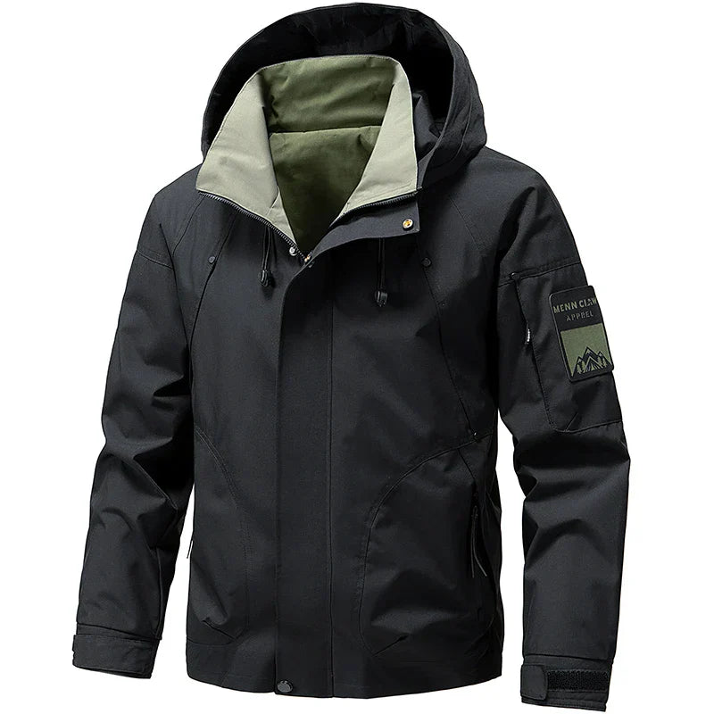 Waterproof Relaxed Men's Jacket - Hooded Polyester, Camping Black - Tophatter Daily Deals