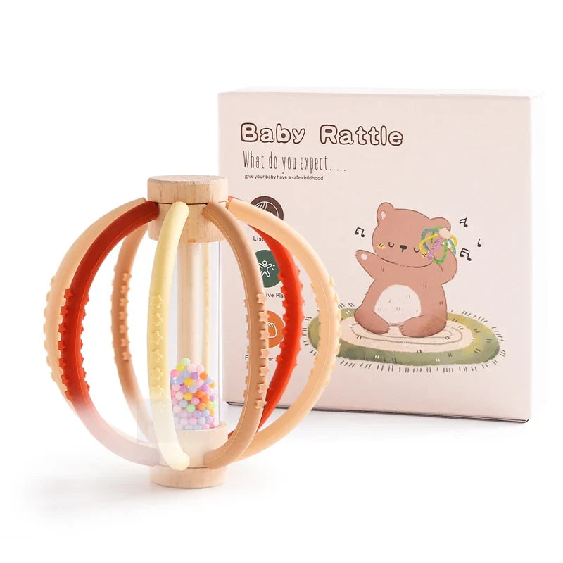 Baby Rattle Silicone Teether Wooden Newborn Sensory Toys 2 - Tophatter Daily Deals