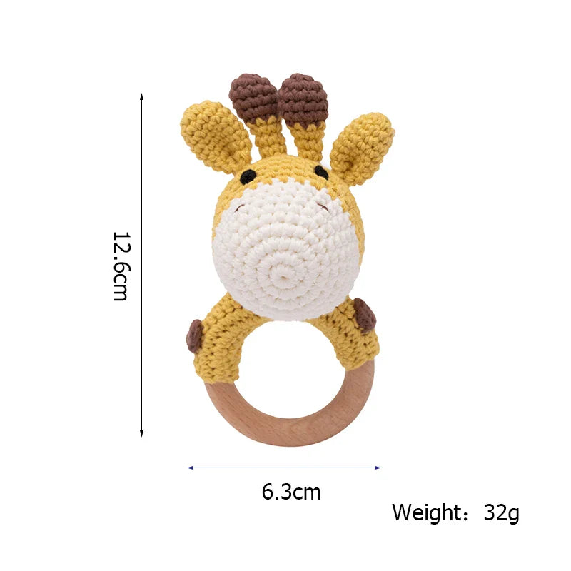 Wooden Crochet Animal Teether Rattle Newborn Sensory Toys 1PC Griaffe - Tophatter Daily Deals