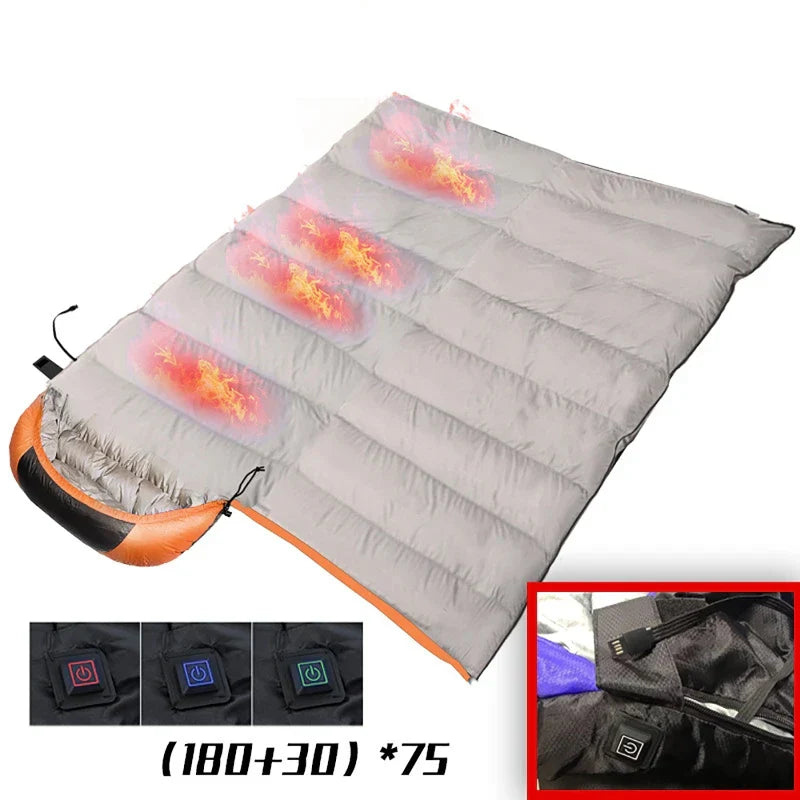 USB Heated Sleeping Bag 3-Stage Thermal Pad Orange Sleeping Bags - Tophatter Daily Deals
