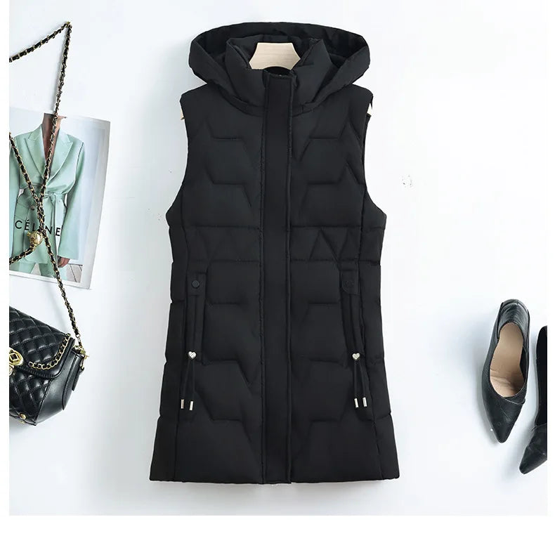 Lightweight Cozy Women Long Puffer Vest - Hooded Down - Tophatter Daily Deals