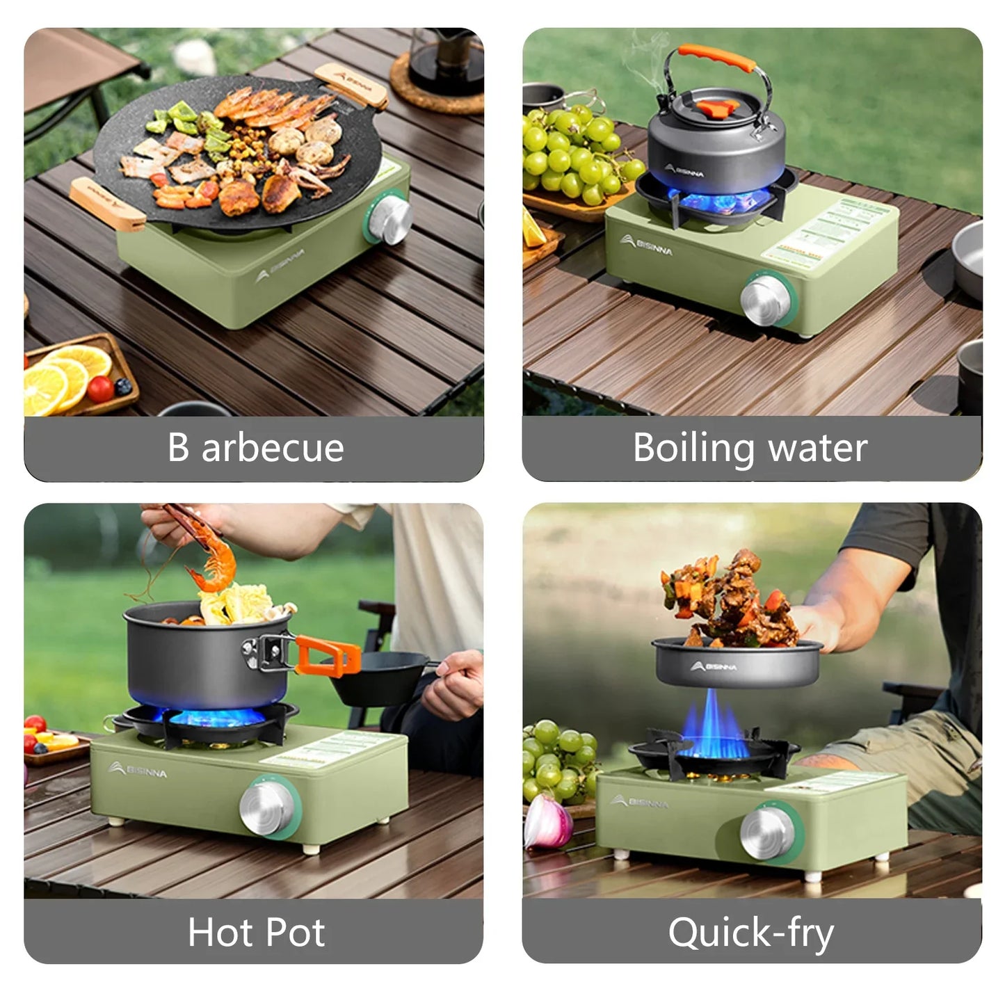 5800W Camping Gas Stove High Firepower Cassette Green Camp Cooking - Tophatter Daily Deals