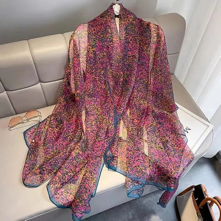 Lightweight Flowy Women’s Silk Scarf - Long Sheer Wrap Multicolored 11 - Tophatter Daily Deals
