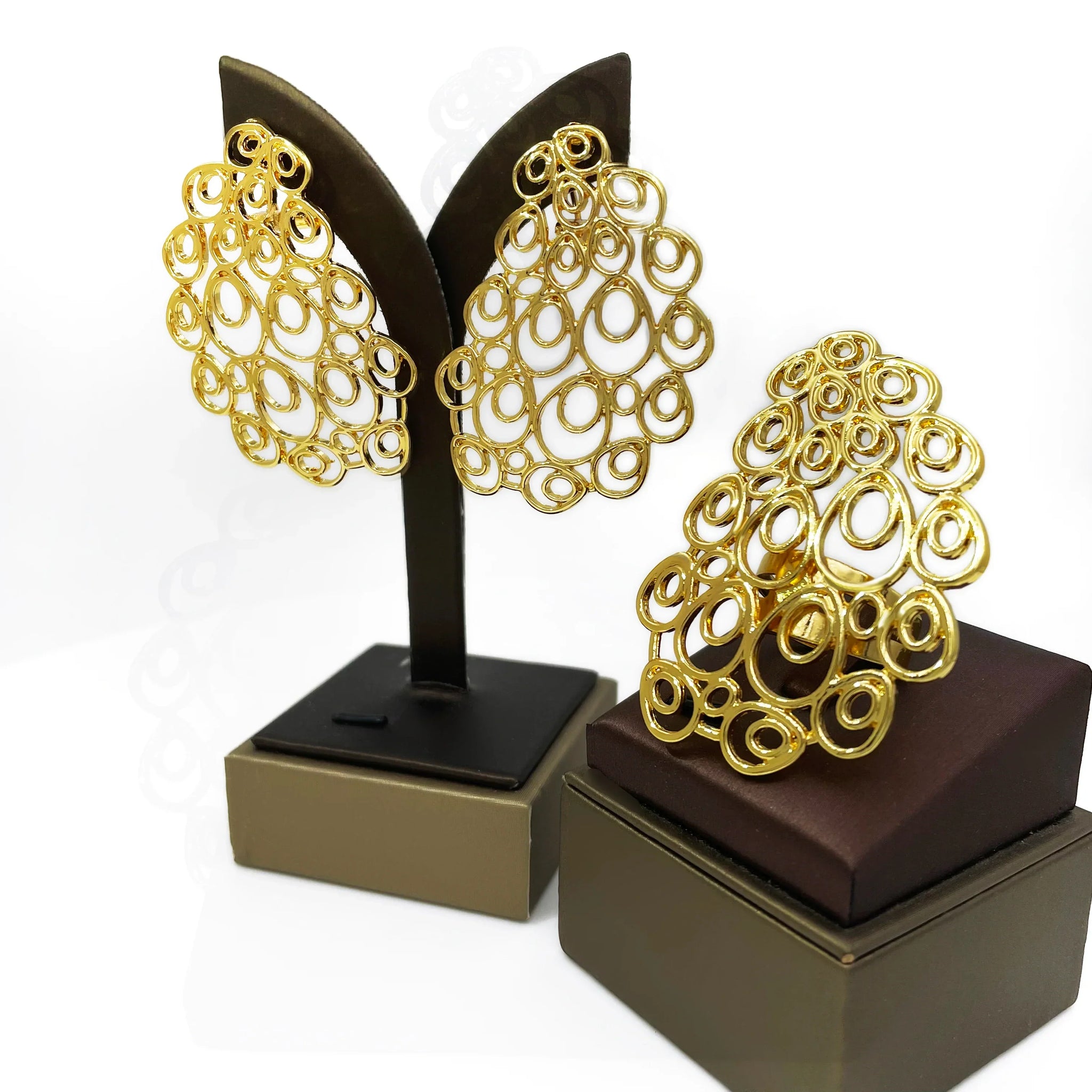 18K Gold Plated Earrings and Ring Set (Model 1) Apparel & Accessories > Jewelry > Jewelry Sets - Tophatter Daily Deals