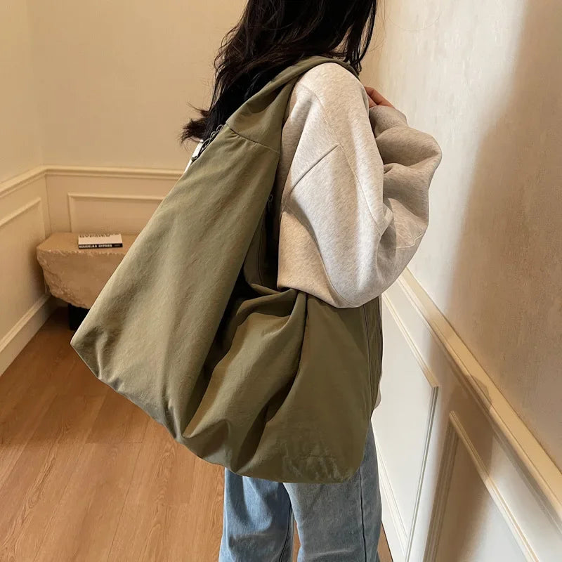 Lightweight Versatile Women Shoulder Bag - Slouchy Nylon Green - Tophatter Daily Deals