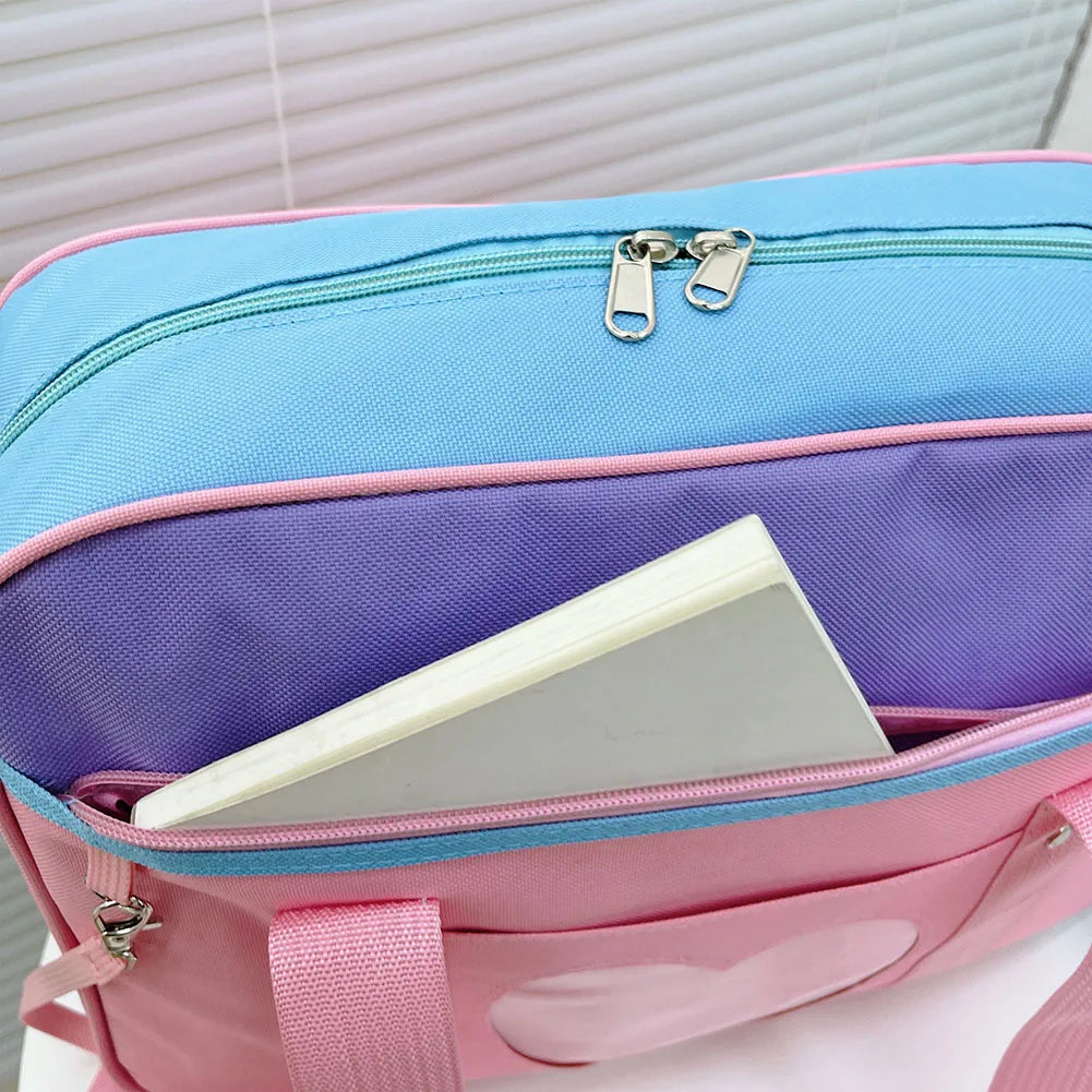 Heart PU Leather Laptop Bag Pastel Handbag Top Handle Japanese Style School Bag - Tophatter Daily Deals