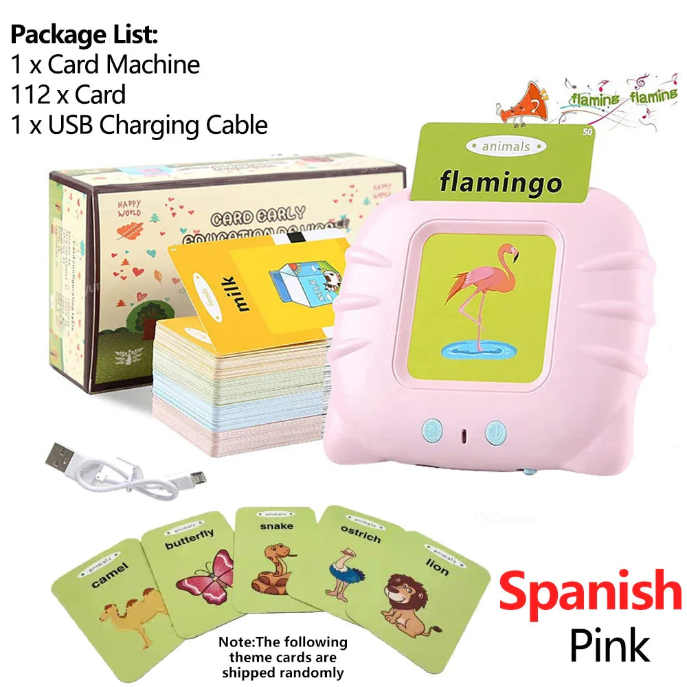 Interactive Educational Toy Flash Card Learning Machine for 2-6 Year Olds, Screen-Free Learning with Audio Function Spanish Pink Educational Toys - Tophatter Daily Deals