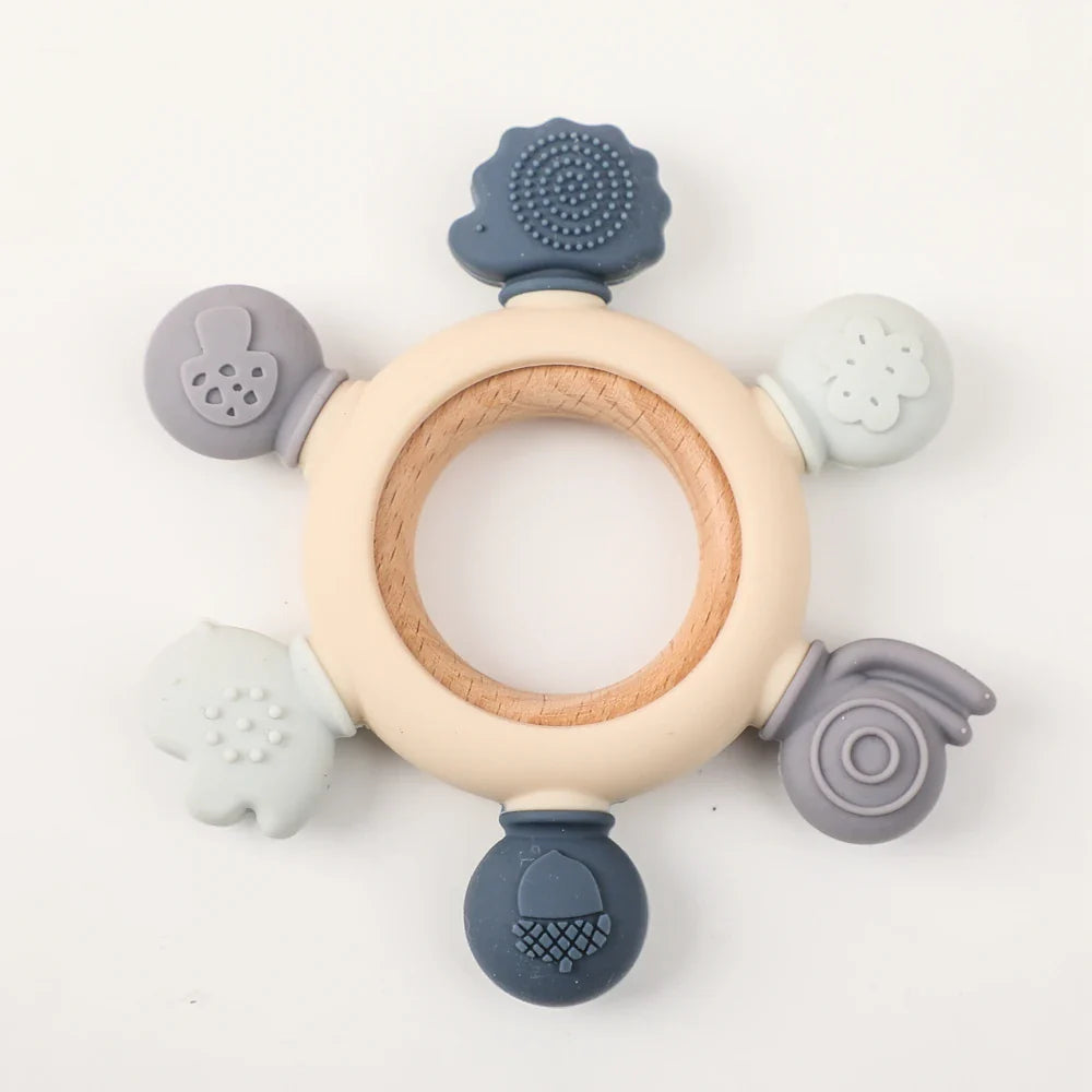 Wooden Crochet Animal Teether Rattle Newborn Sensory Toys Forest Teether 3 - Tophatter Daily Deals
