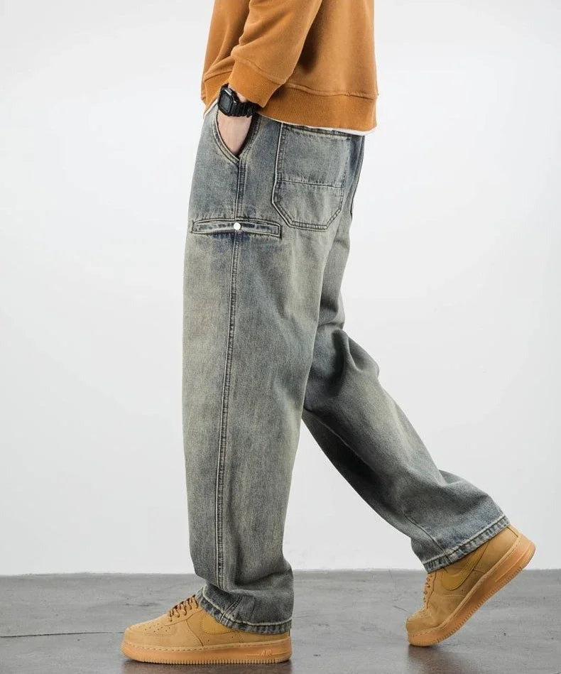 Oversized Men's Denim Jeans - Loose Straight Cut, Washed - Tophatter Daily Deals
