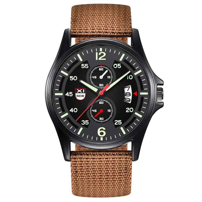 Nylon Band Military Quartz Watch With Date Display Coffee black - Tophatter Daily Deals