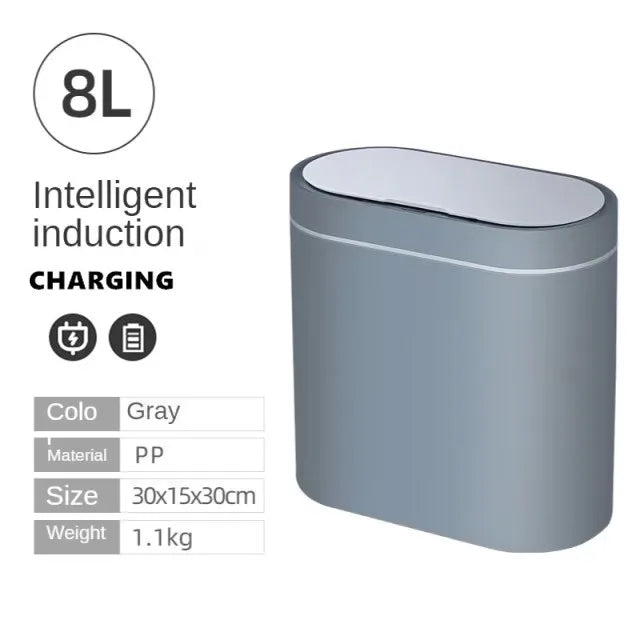 Sensor Trash Can Touchless 8L Kitchen Bathroom Bin Compact Charge Gray 8L - Tophatter Daily Deals
