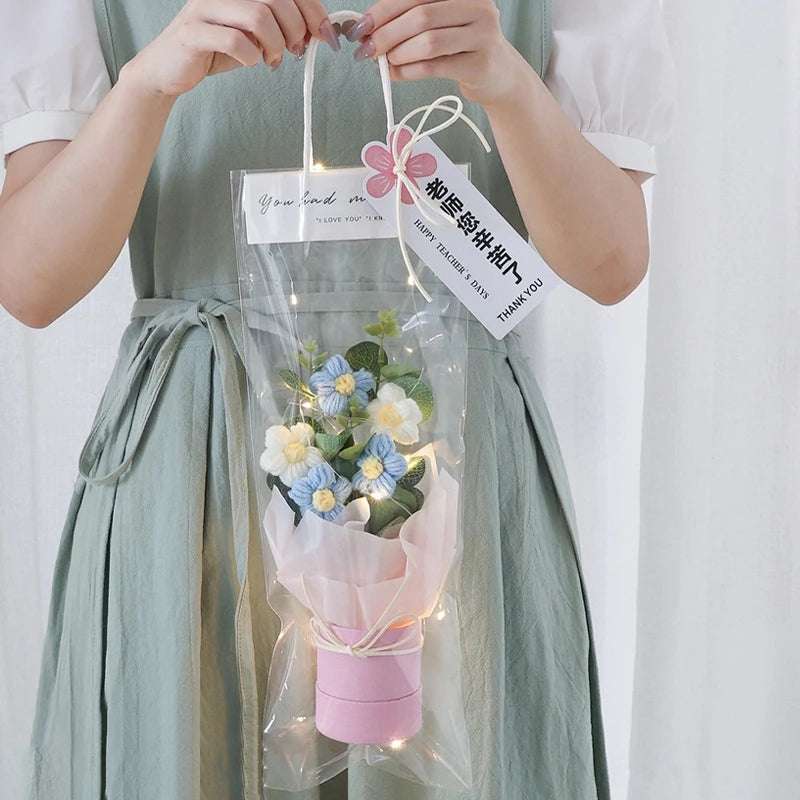 Flower Crochet Handmade Knitted Bouquet Pink x Blue Flowers - Tophatter Daily Deals