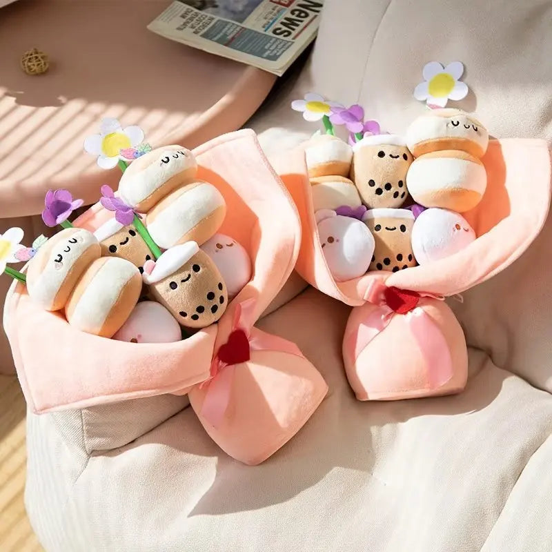 Kawaii Boba Flower Plush Toy Bouquet Bubble Tea Dolls Preserved Flowers Plushies Valentine's Day Graduation Gift Food - Tophatter Daily Deals