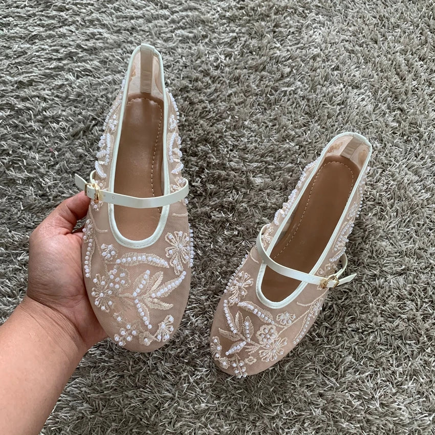Breathable Women Ballet Flats - Mary Jane Mesh, Embroidered - Tophatter Daily Deals