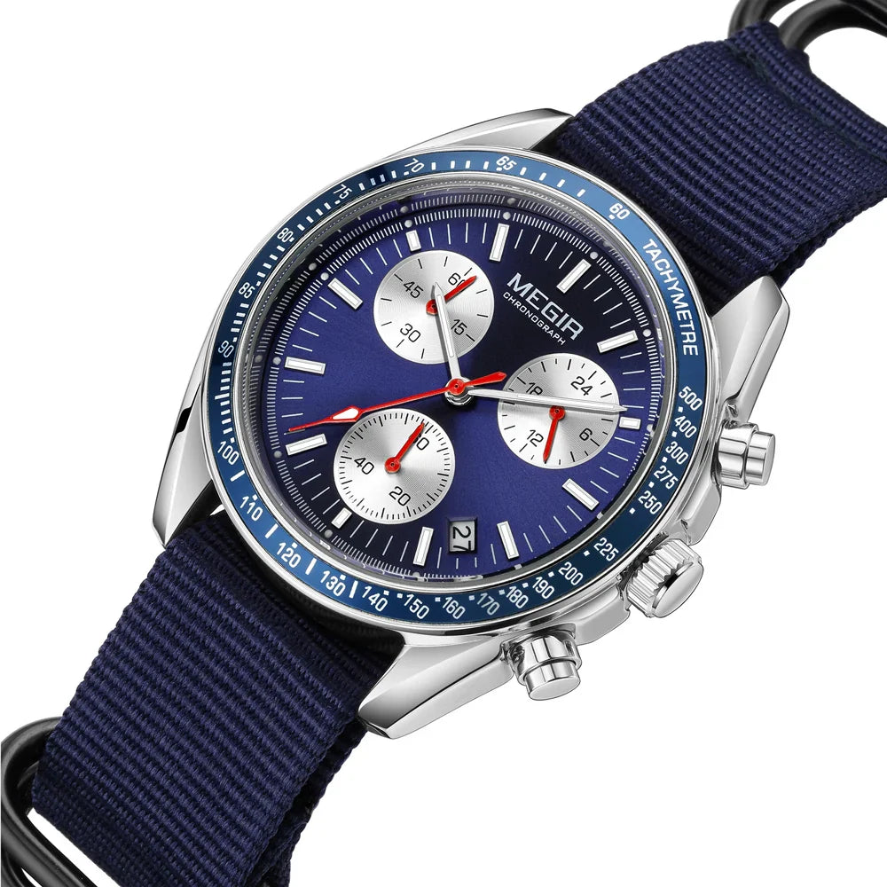Quartz Chronograph Watch Blue Nylon Strap Waterproof Blue - Tophatter Daily Deals