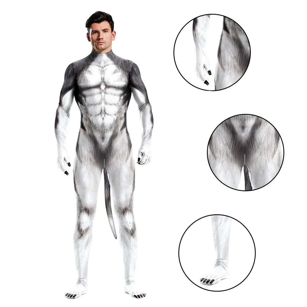 Husky Costume Bodysuit Unisex Couple Halloween Party Husky Dog Tail 3 - Tophatter Daily Deals