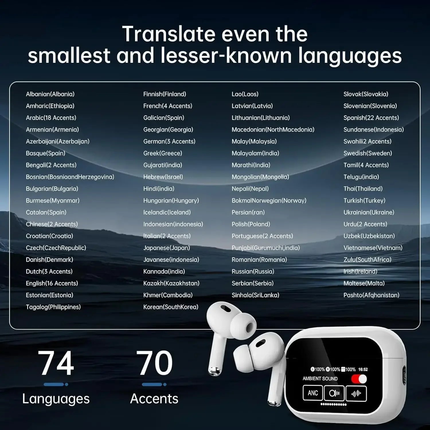 AI Translator Earbuds Offline 144 Languages 60H Case - Tophatter Daily Deals