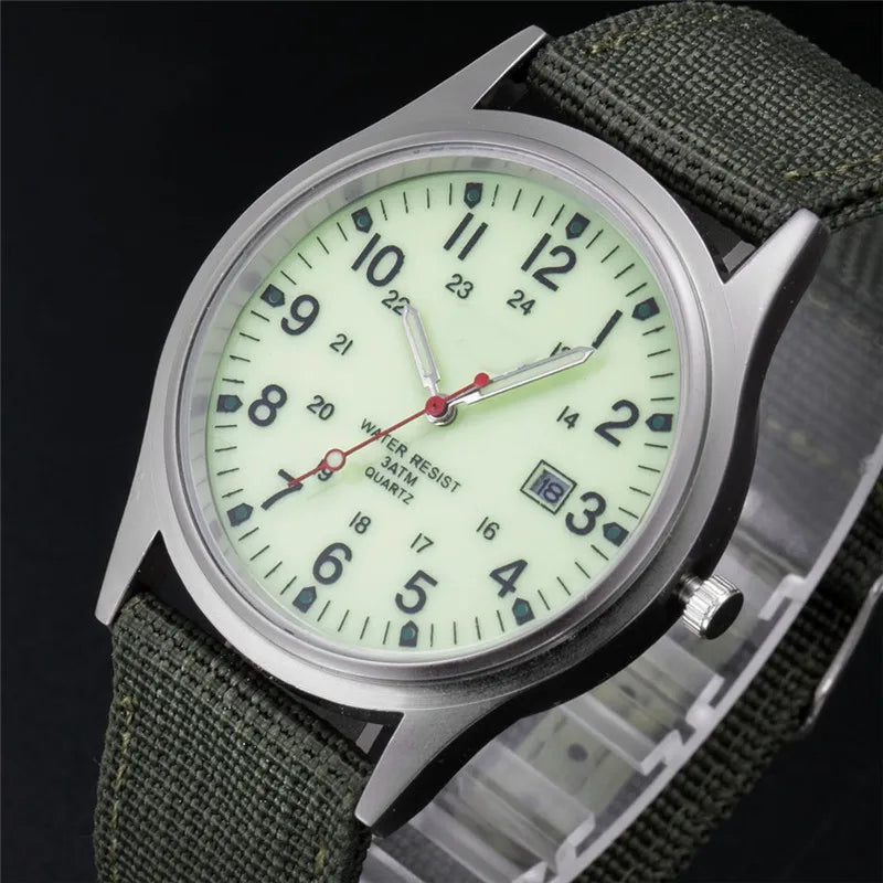 Quartz Field Watch Nylon Strap Military Style Date Luminous - Tophatter Daily Deals