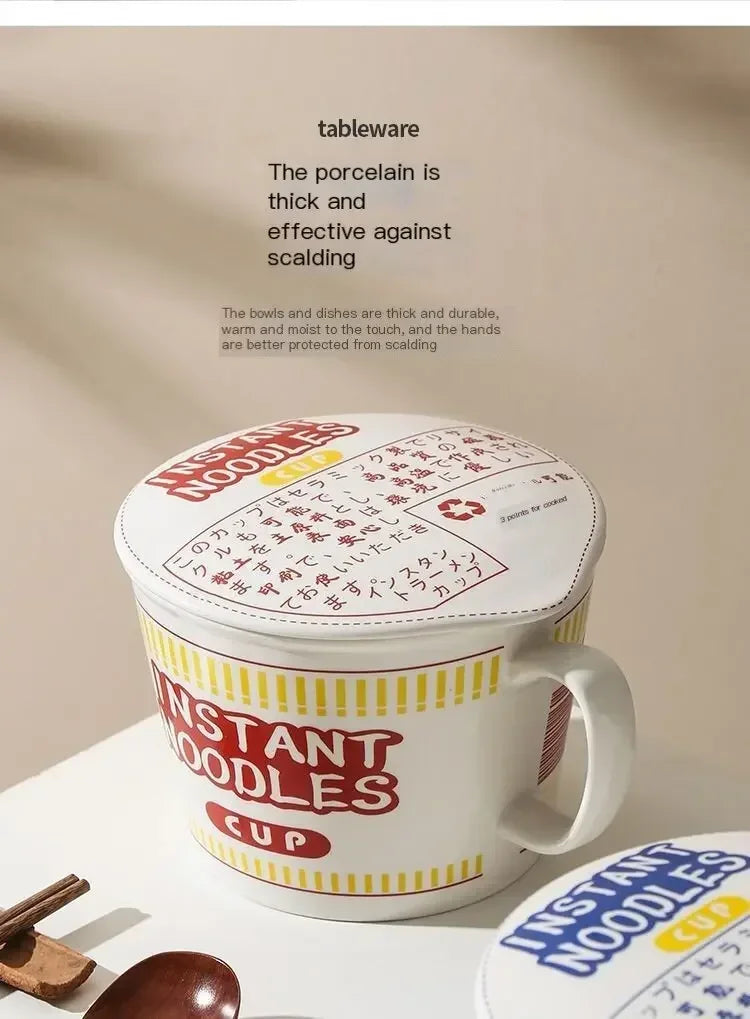 Instant Noodle Bowl With Lid Ceramic Mug Dorm And Kitchen - Tophatter Daily Deals