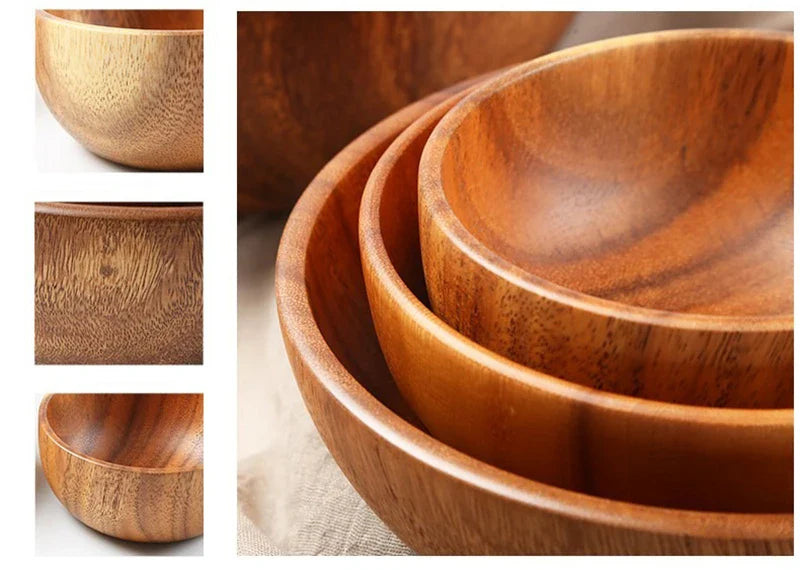 Acacia Wooden Bowl Japanese Style Salad Bowl Ramadan - Tophatter Daily Deals