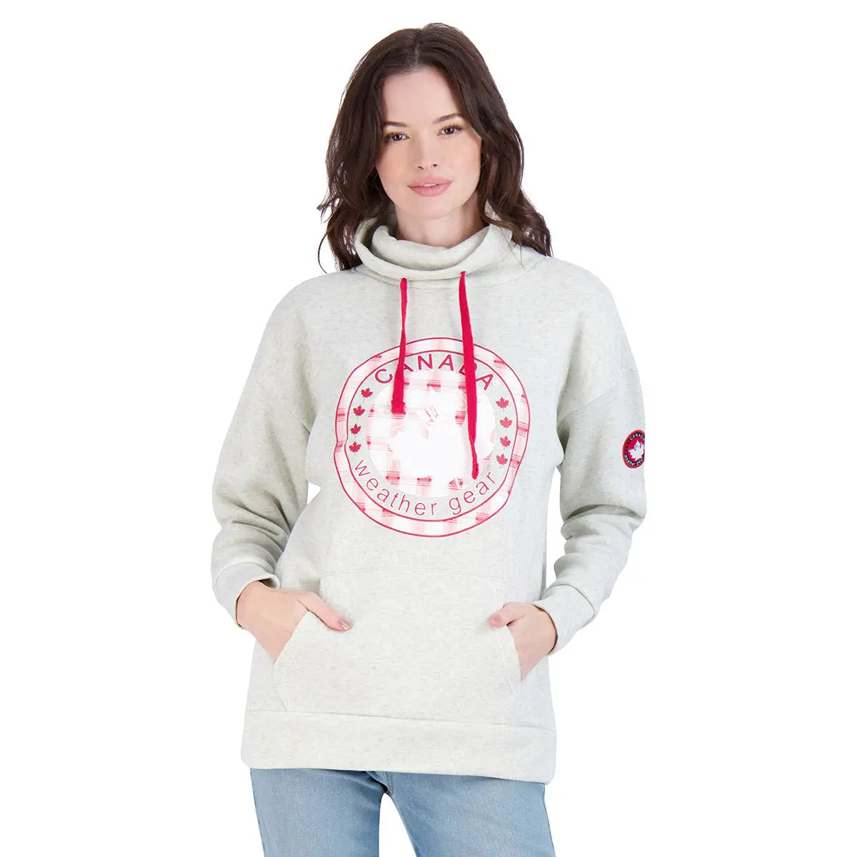 Canada Weather Gear Women's Logo Printed Cowl Neck Fleece Hoodie Oatmeal Hoodie - Tophatter Daily Deals