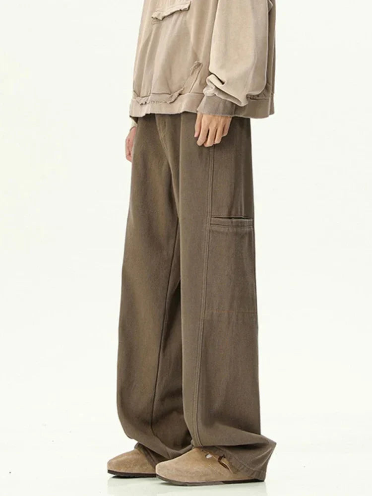 Oversized Mens Cargo Jeans - Wide Leg, Denim, Street Brown - Tophatter Daily Deals