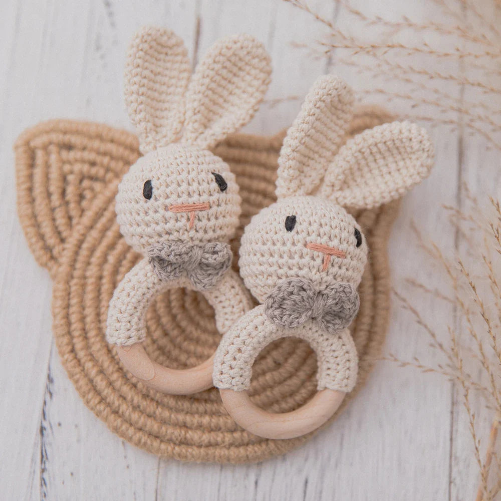 Baby Crochet Rattle Bunny Teether Newborn Sensory Toys - Tophatter Daily Deals