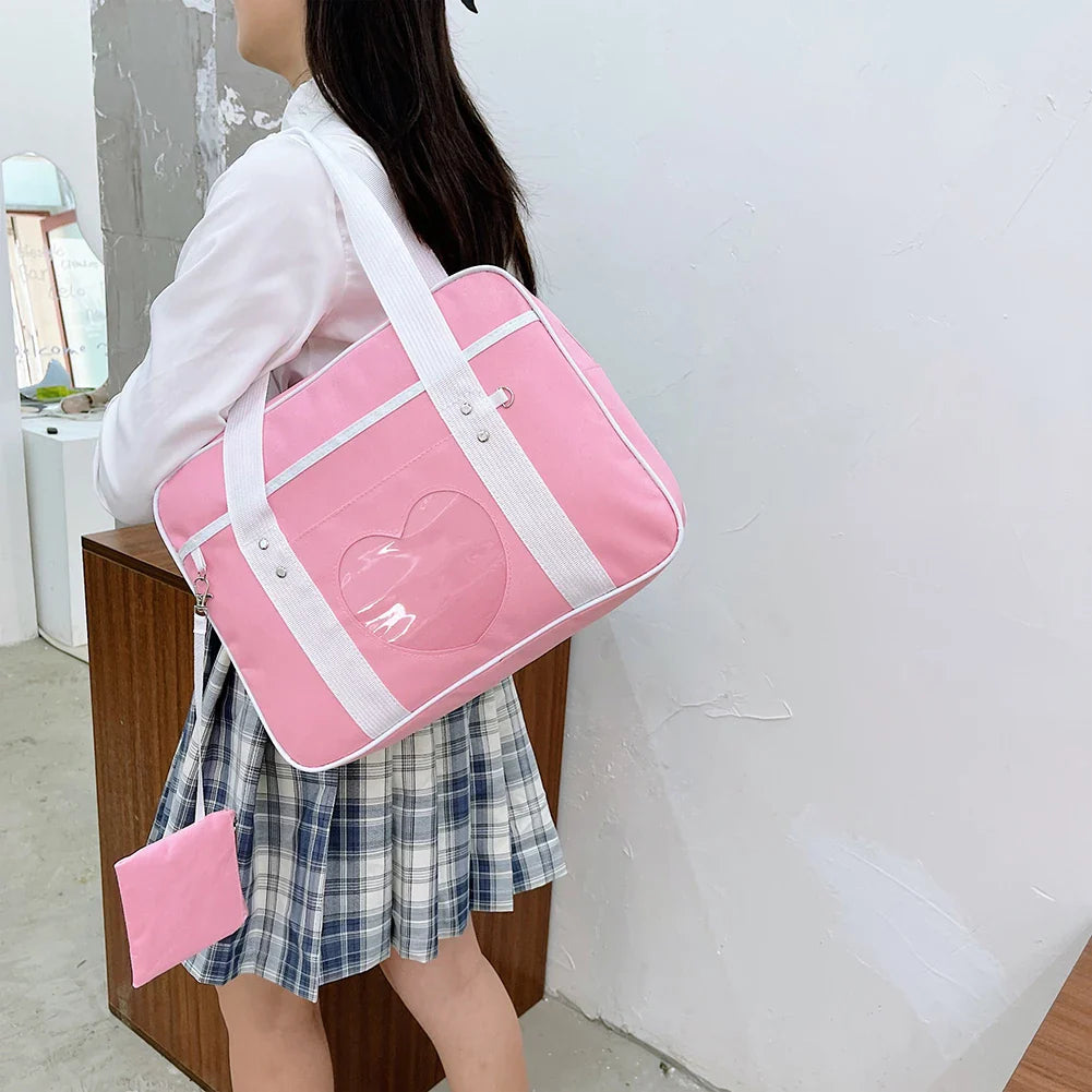 Heart PU Leather Laptop Bag Pastel Handbag Top Handle Japanese Style School Bag - Tophatter Daily Deals