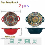Ceramic Soup Bowl Bohemian Handle Embossed Microwave 9.29in bowl A 2Pcs 7.5 inch - Tophatter Daily Deals