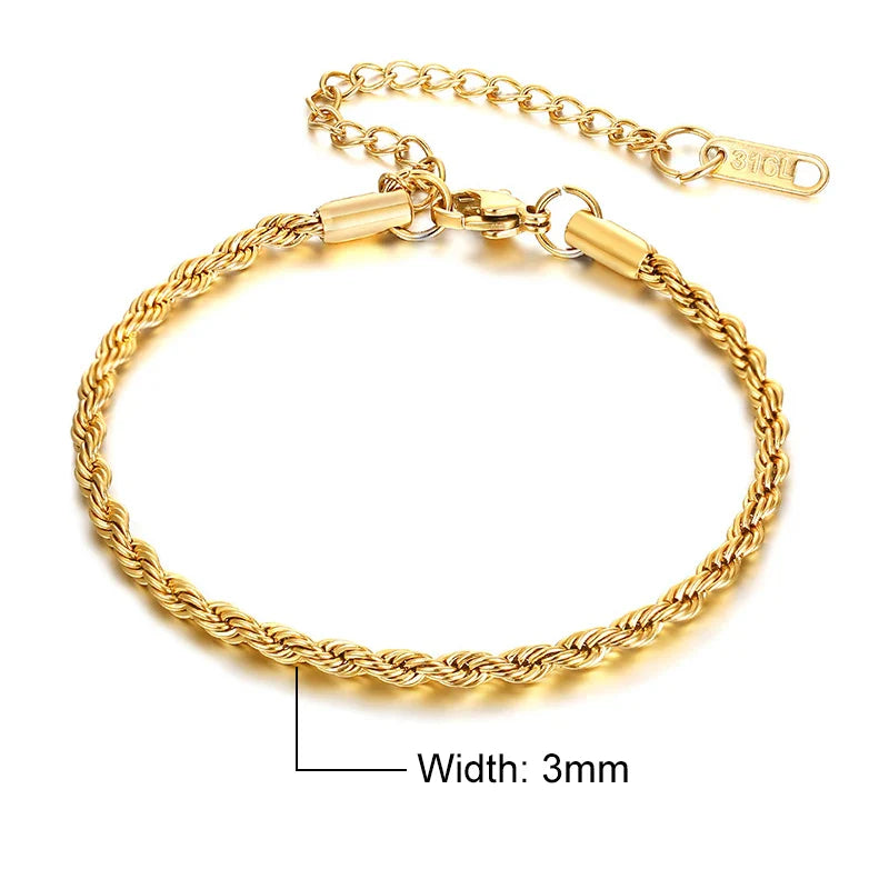 Stainless Steel Rope Chain Bracelet Twisted Singapore 979G-16-3 - Tophatter Daily Deals
