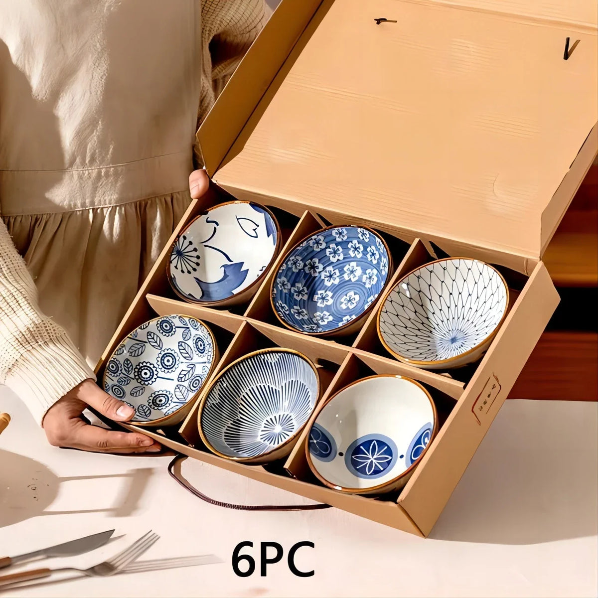 Japanese Ceramic Bowl Set 6pc Microwave Safe Gift Box A 4.5 inch - Tophatter Daily Deals