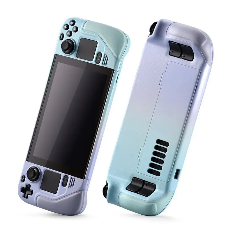 Steam Deck Case Cowhide Wrap Leather Grip Hard Shell Stand Blue purple - Tophatter Daily Deals